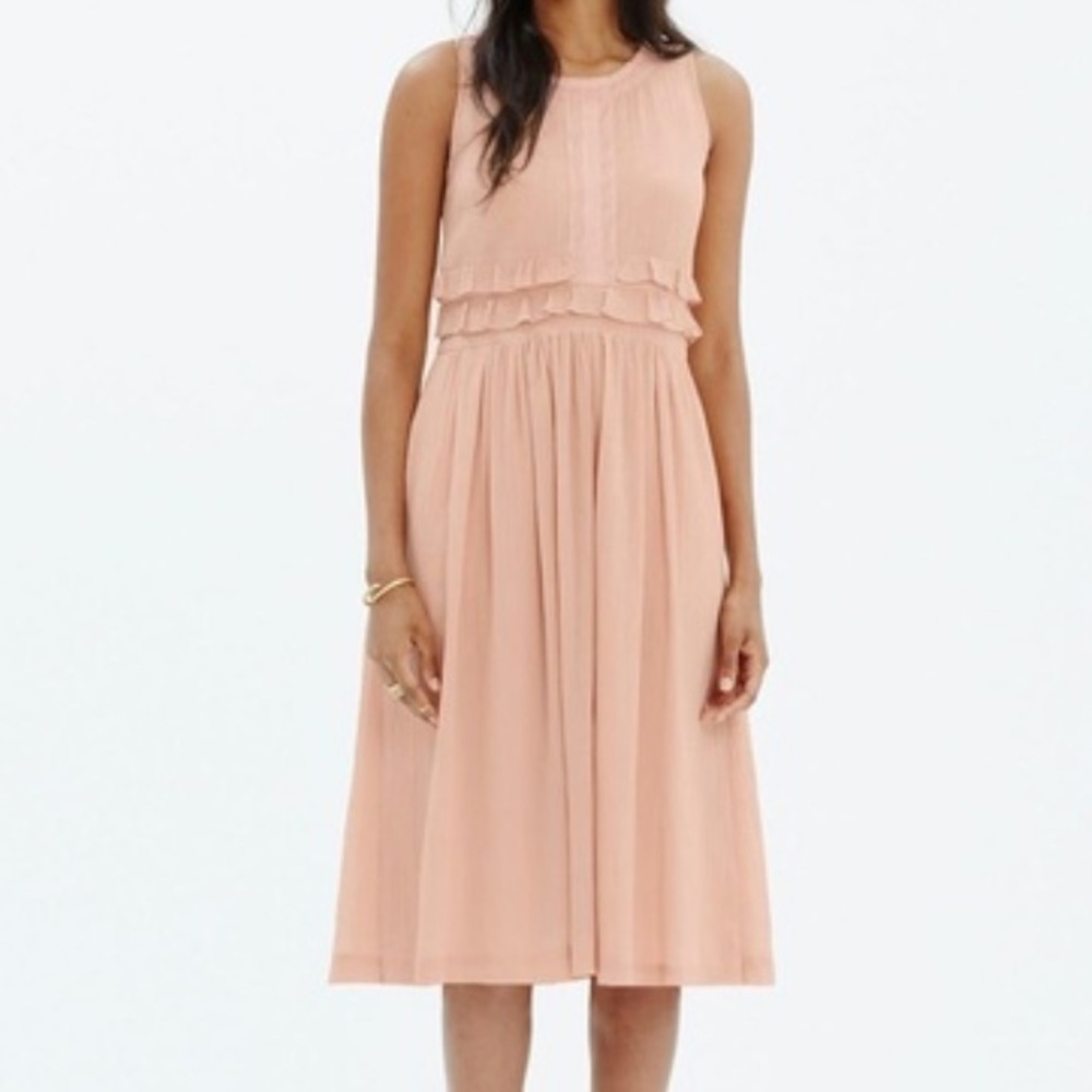 Sleeveless Peach Ruffle Midi Dress